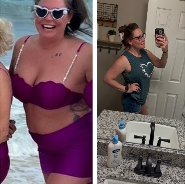 Left: at my heaviest, 209 lbs and worn out. Right: months later, after learning to work with my body instead of against it.